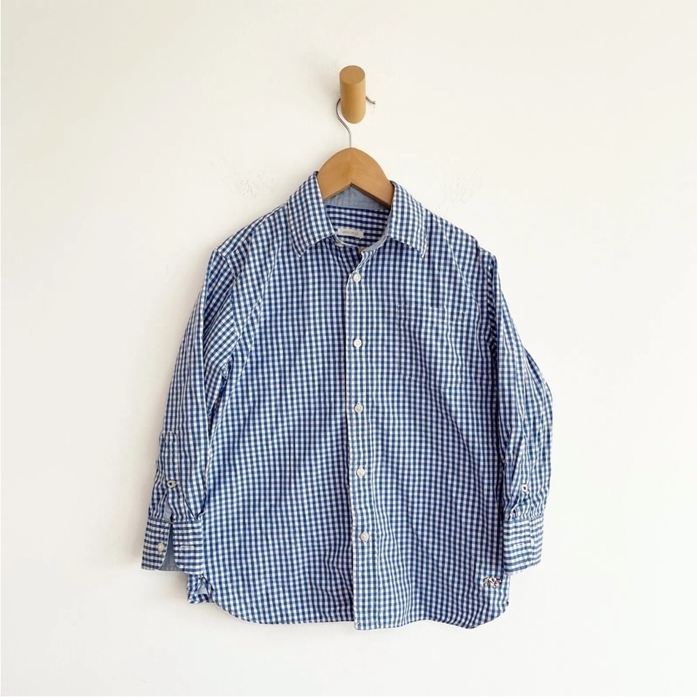 Crewcuts Boy Button Up Shirt Gingham Plaid Check White and Blue Size Large 93686